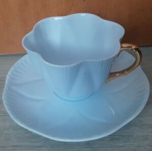 SHELLEY Dainty Blue Teacup and Saucer with Gold Handle
